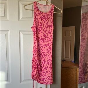 Pink Print Sleeveless Ruched Side Dress
